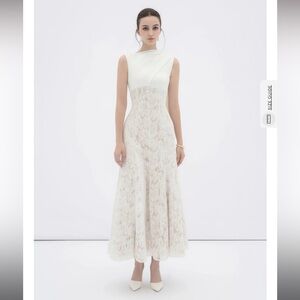 Marzia White Ribbon Detail Floral Lace Maxi Dress